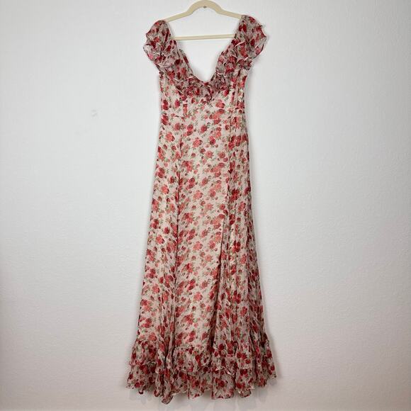 Sachin & Babi Ivy Rose Chiffon Flutter-Sleeve Ruffled V-Neck Gown Size 8 - Picture 5 of 10